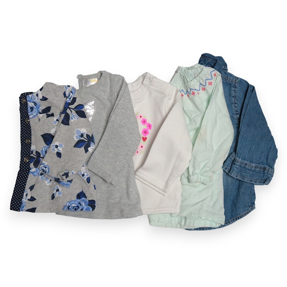 5-Piece Baby Girls Infant Long Sleeve Tops Bundle Lot Set Size 6M